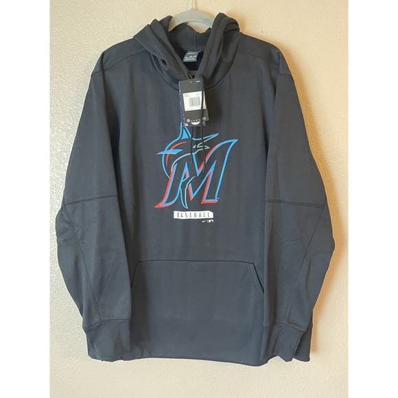 Men's 2XL NWT Miami Marlins Nike Logo Performance Hoodie‎ Black